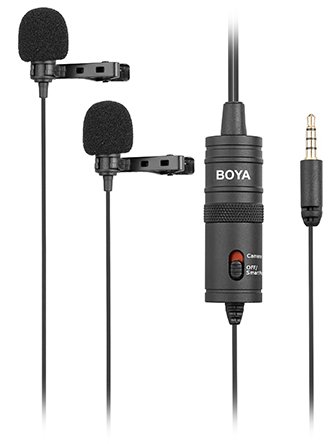 Микрофон петличный BOYA BY-M1DM двойной всенаправленный, Jack 3.5mm, 4 м, черный