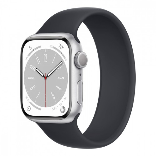 Смарт-часы Apple Watch S8, 45 mm, корпус из алюминия серебристого цвета, ремешок цвета «тёмная ночь»