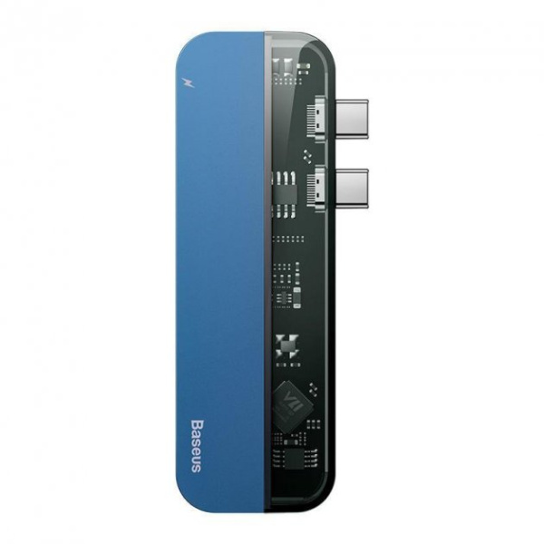 Адаптер BASEUS Transparent, Type-C - 2xUSB3.0 + 4K HDMI + 2xType-C, синий (CAHUB-TS03)