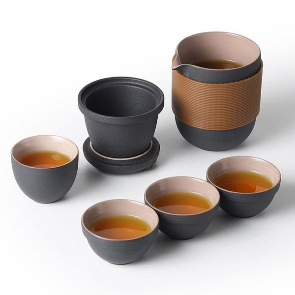 Чайный набор портативный с чехлом ( 5 предметов) Черно-синий