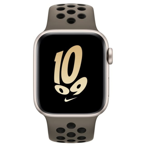 Apple Watch Nike SE (2022), 40 мм корпус из алюминия цвета «сияющая звезда», спортивный ремешок Nike цвета «Olive Grey/Black»