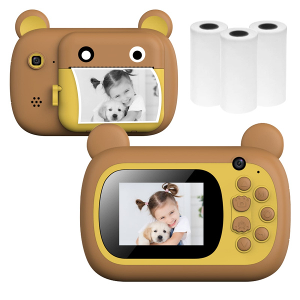 Детский фотоаппарат с мгновенной печатью фото Print Camera Медвежонок (Yellow)