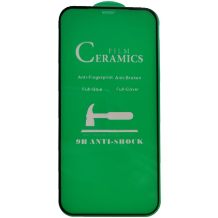 Защитная пленка Ceramics для iPhone 14 Pro Max 6.7", гибкое глянцевое, прозрачный+черная рамка