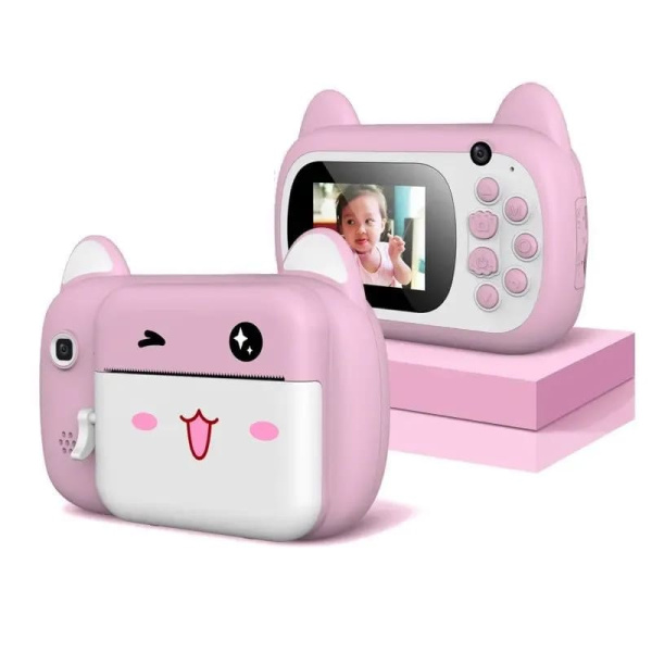 Детский фотоаппарат с мгновенной печатью фото Print Camera Котёнок (Pink)