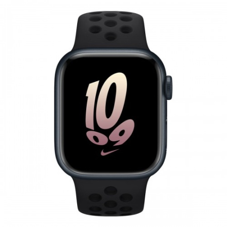 Смарт-часы Apple Watch Nike S8, 45 mm, корпус из алюминия цвета «тёмная ночь», спортивный ремешок Nike цвета «Black/Black»