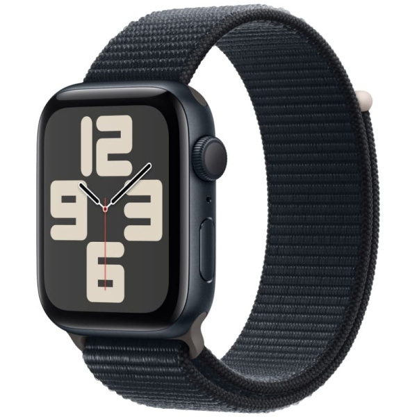 Apple Watch SE 2023, 44 мм, корпус из алюминия цвета «тёмная ночь», спортивный браслет цвета «тёмная ночь»
