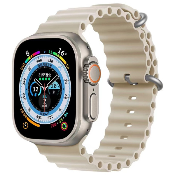 Ремешок силиконовый Ocean Band для Apple Watch 42/44/45/49 мм, 215мм, на застежке, молочный