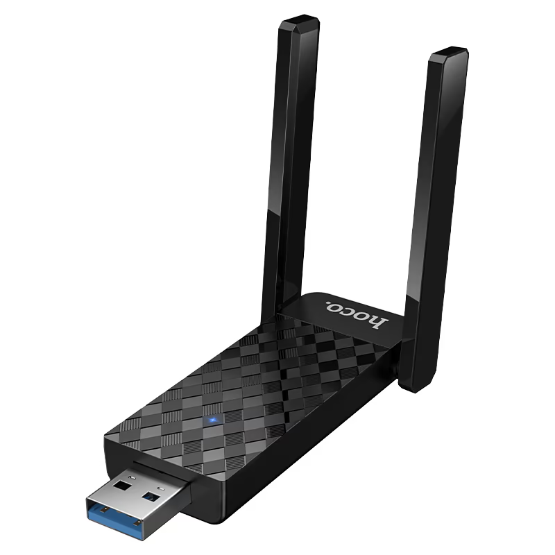 USB Wi-Fi-адаптер Hoco HI34, Wi-Fi 6, 2,4/5 ГГц, две поворотные антенны, чёрный USB Wi-Fi-адаптер Hoco HI34, Wi-Fi 6, 2,4/5 ГГц, две поворотные антенны, чёрный