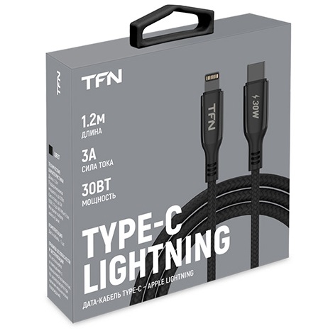 Кабель TypeC - Lightning, нейлон, 1.2м. Цвет:черный (TFN, TFN-C-B LZ-CL1M-BK)