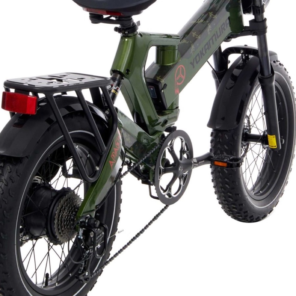 Электровелосипед Yokamura Apache 48V 20Ah Military Green — Съёмный аккумулятор и складной узел рамы