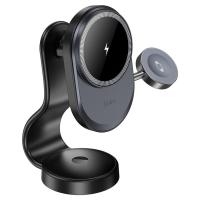 Автомобильный держатель магнитный с беспроводной зарядкой Hoco HW28 15W Черный