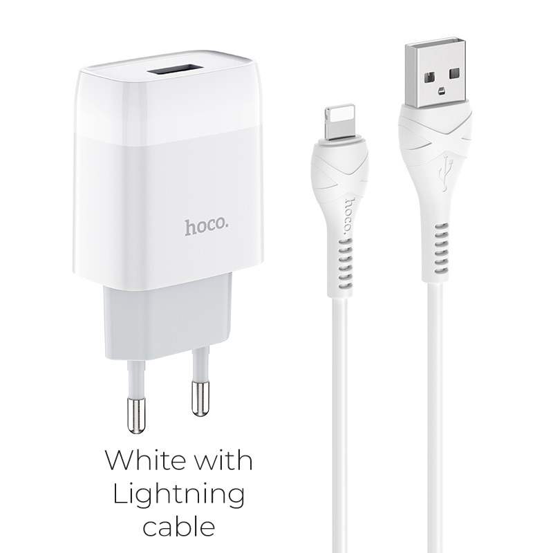 Сетевое зарядное устройство Hoco C72A + кабель Lightning (White)