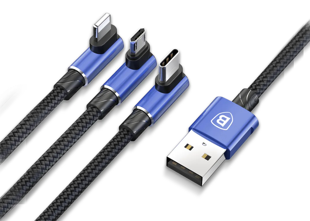 Кабель USB BASEUS Car Co-sharing 3-in-1, USB - MicroUSB + Type-C + Lightning, 3.5A, 1.2 м (CAMLT-WZ03) синий