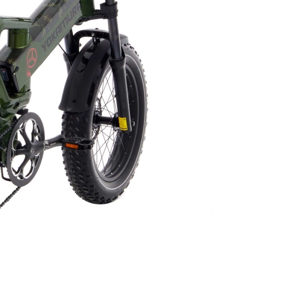 Электровелосипед Yokamura Apache 48V 20Ah Military Green — Передняя вилка, колесо и тормоз