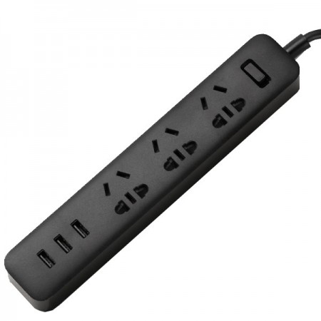 Удлинитель Xiaomi Mi Power Strip 3 розетки, 3 USB Black XMCXB01QM (арт. 00920)