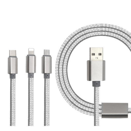 Кабель USB 3 in1 iPhone/Micro/Type-C серый