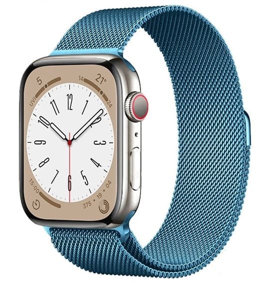 Ремешок миланcкий из нержавеющей стали Milanese Loop для Apple Watch 42/44/45/49 мм, 255мм, на магните, лазурный
