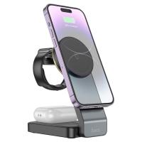 Беспроводное зарядное устройство Hoco CQ3 3-в-1, черный (док станция для смартфона, часов и наушников, с рассеянной подсветкой)