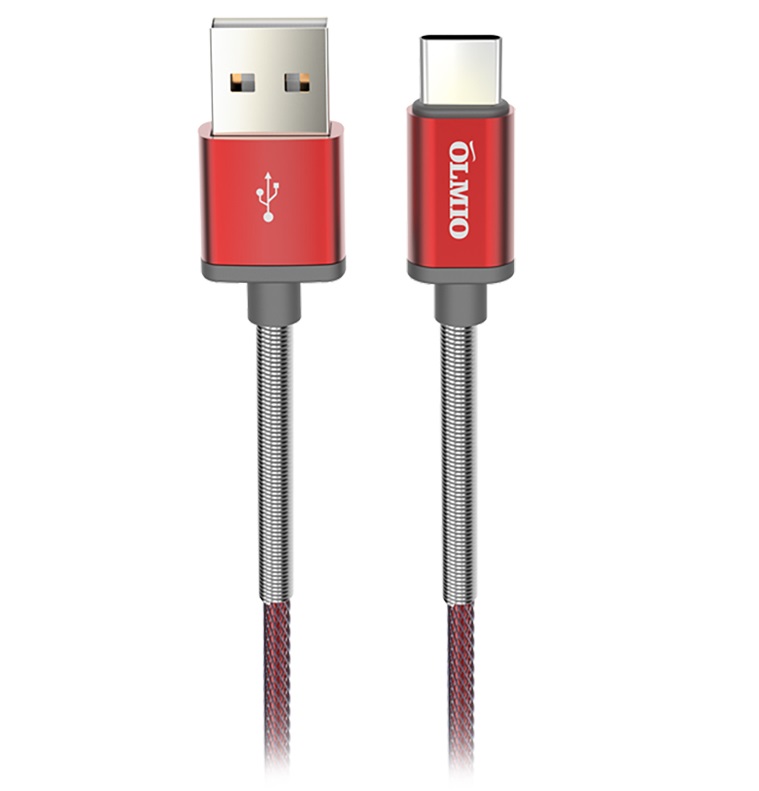 Кабель OLMIO HD, USB 2.0 - USB Type-C, 1.2м, 2.1A, красный