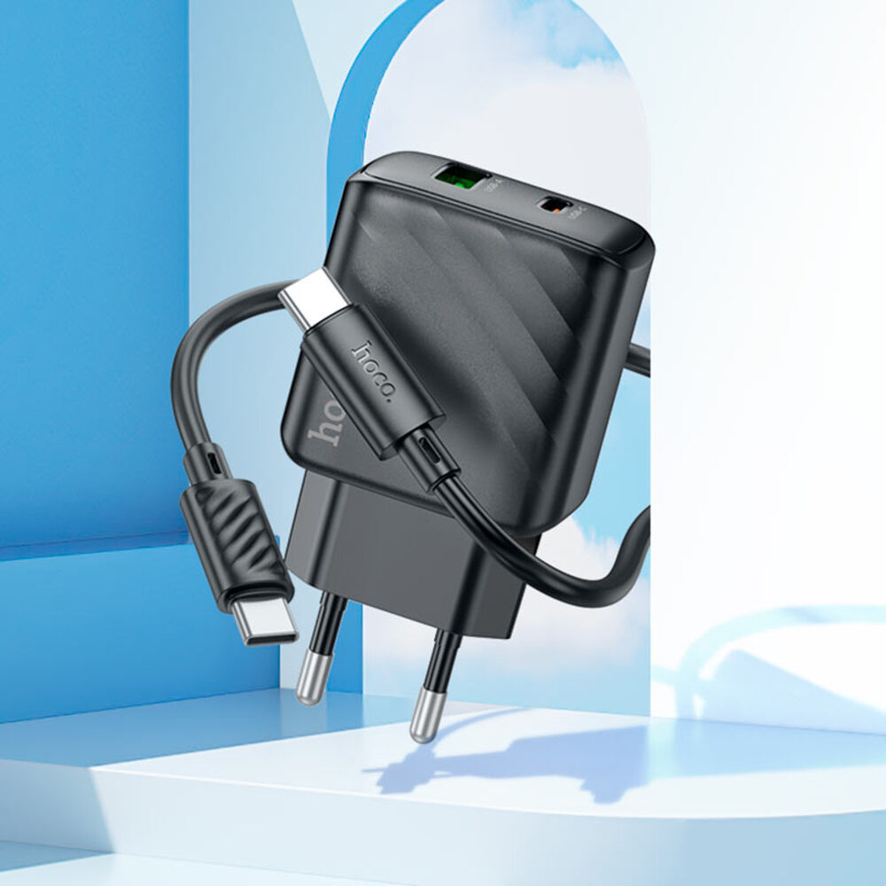 4 Сетевое зарядное устройство HOCO CS23A с разъемами USB-C 30W + USB-A 18W, поддерживает быструю зарядку, с кабелем USB-C-USB-C 1м, черное.jpg 4 Сетевое зарядное устройство HOCO CS23A с разъемами USB-C 30W + USB-A 18W, поддерживает быструю зарядку, с кабелем USB-C-USB-C 1м, черное.jpg