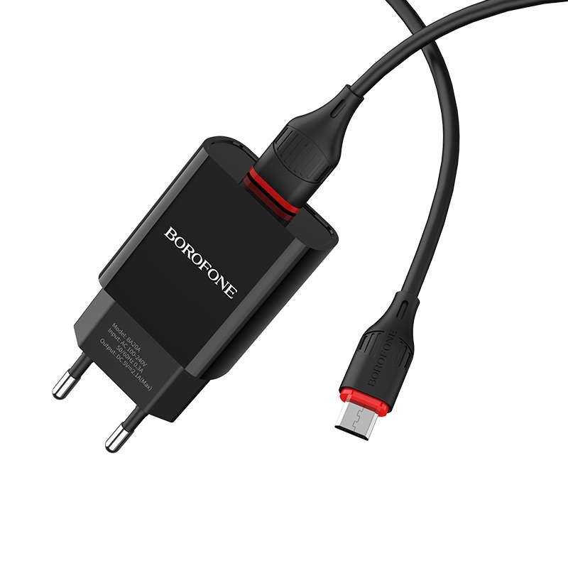 Зарядное устройство BOROFONE BA20A 2.1, one USB, MicroUSB cable, Black