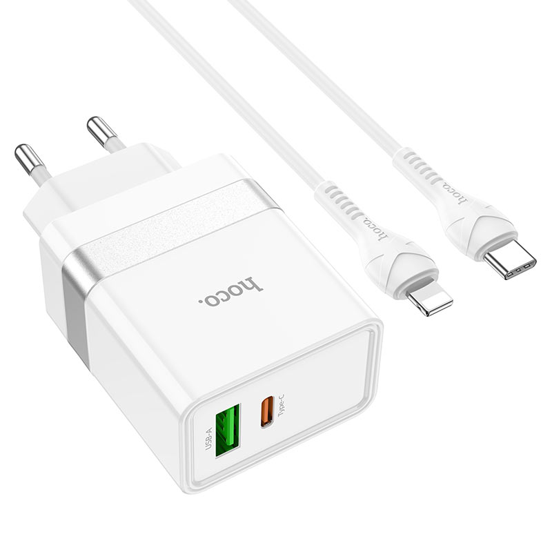 Сетевое зарядное устройство 2 в 1 Hoco N21 Блок PD30W+QC3.0, + кабель Type C- Lightning 1m