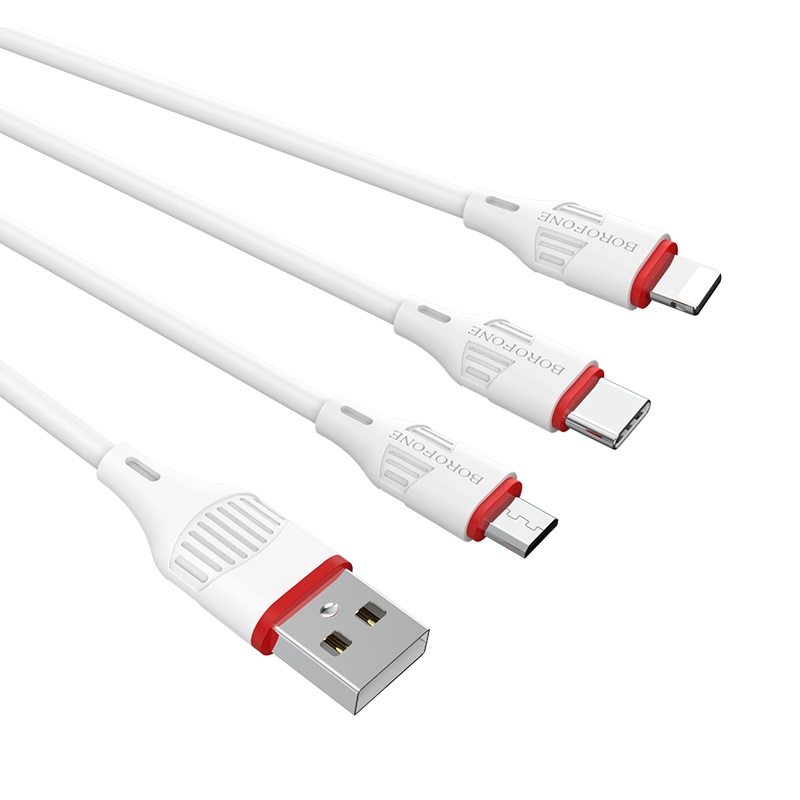 Кабель USB BOROFONE BX17 Enjoy 3-in-1, USB - Lightning+MicroUSB+Type-C, 2.4А, 1 м, белый