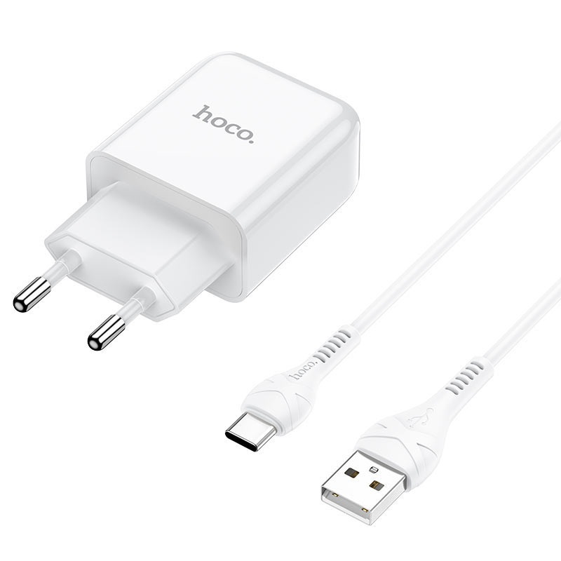 Зарядное устройство HOCO N2 Vigour single USB + Кабель USB-Type-C, 2A (Белый)