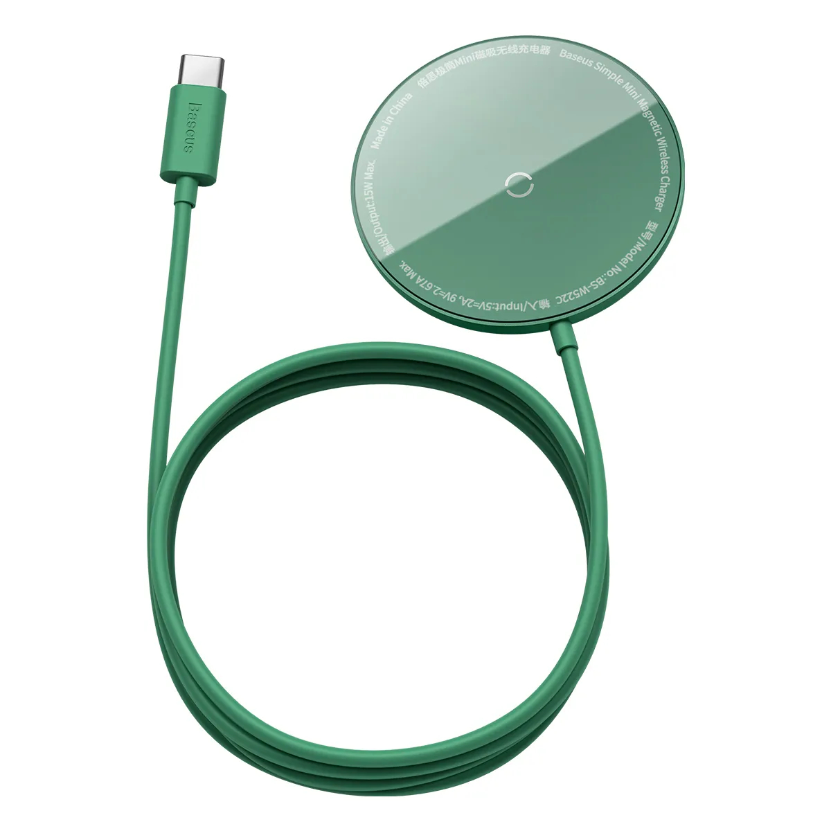 Беспроводное зарядное устройство BASEUS Simple Mini Magnetic BS-W522 (WXJK-H06)  2A 15W зеленый