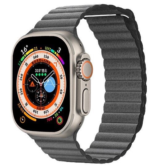 Ремешок кожаный Leather Loop для Apple Watch 42/44/45/49 мм, 225мм, на магните, серый