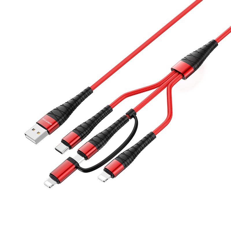 Кабель Borofone 4 in 1 BX32 (2x Lightning - Micro USB - Type-C) Red