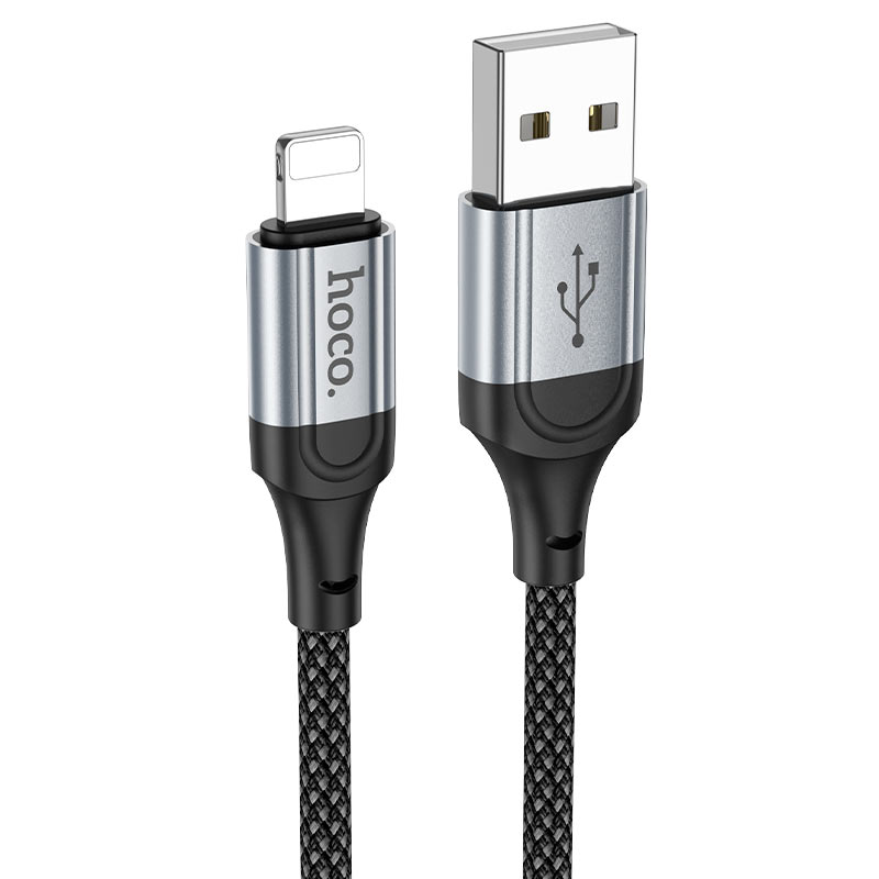 Hoco X102 Fresh USB-A — Lightning: штекеры и чёрная нейлоновая оплётка