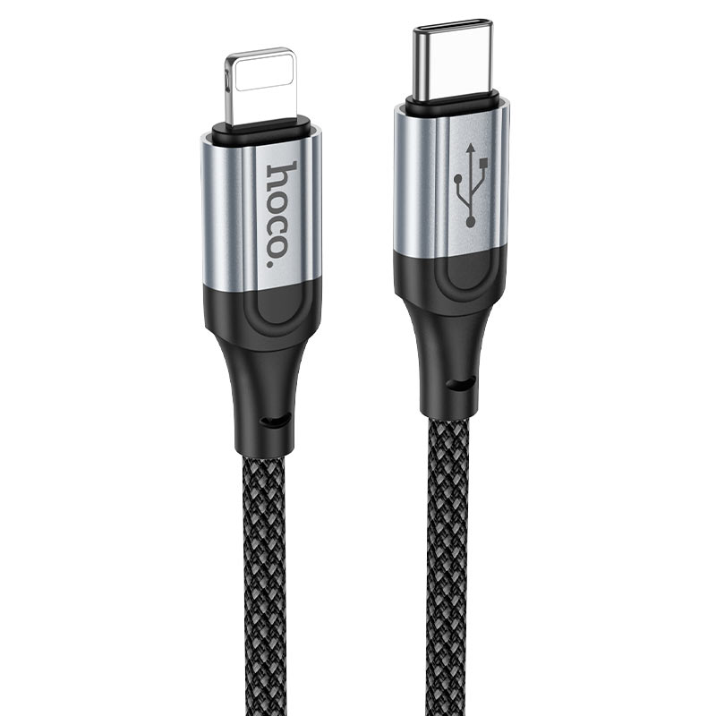 Hoco X102 Fresh USB-C — Lightning: штекеры и чёрная нейлоновая оплётка