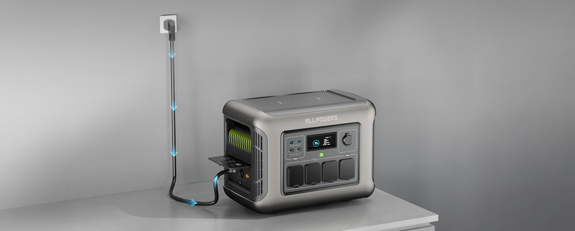 Зарядка ALLPOWERS R1500 штатным кабелем от настенной розетки