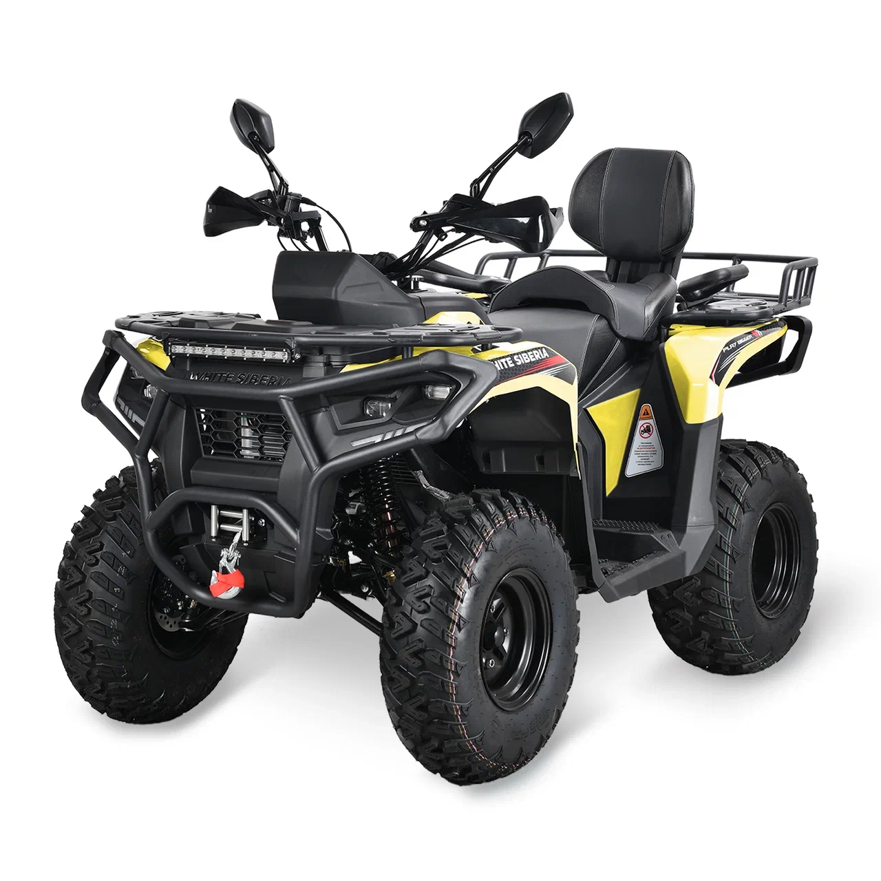 Жёлтый квадроцикл WHITE SIBERIA BARS 320CC PRO целиком, передний ракурс
