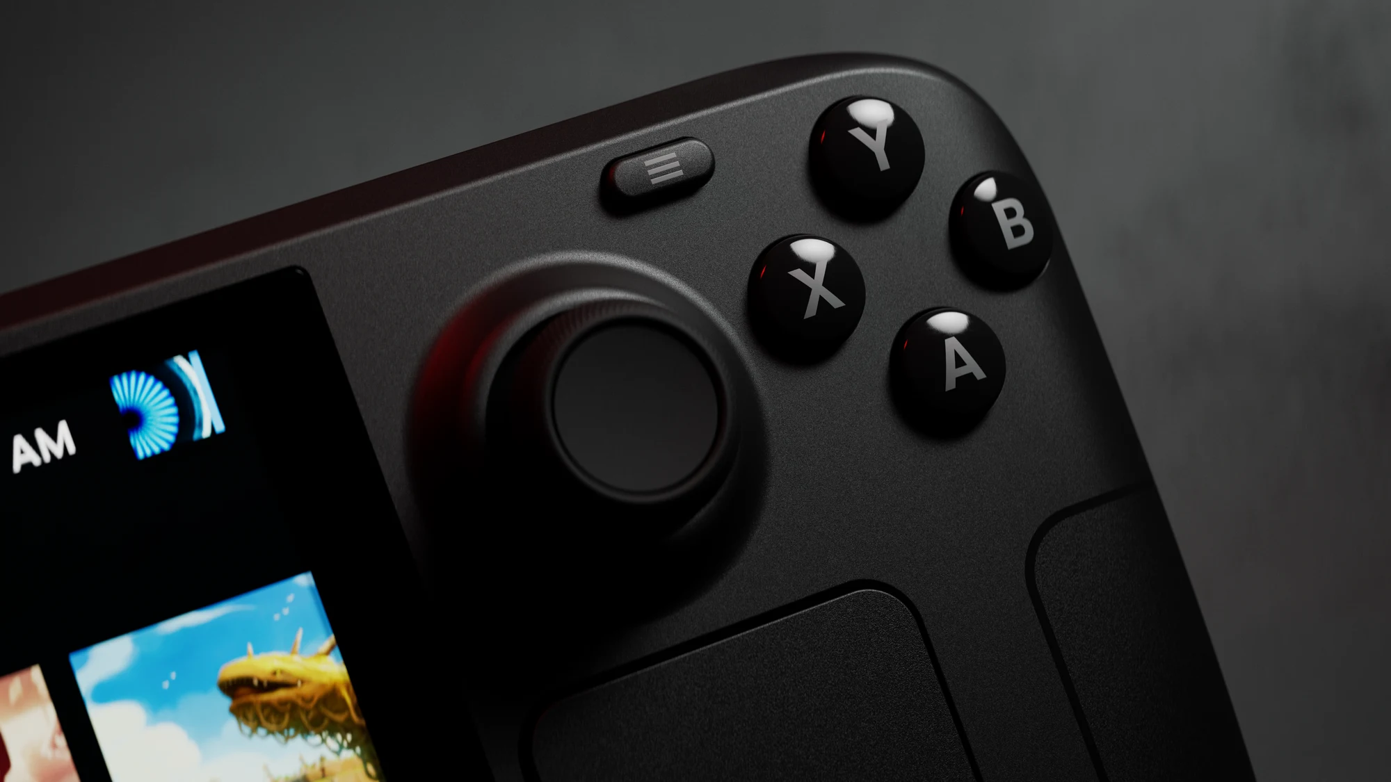 Steam Deck OLED — правый стик, кнопки и трекпад крупным планом