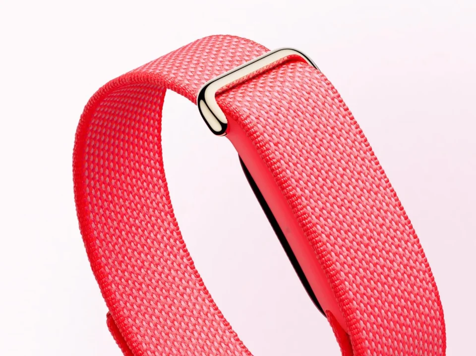 Google Fitbit Air Berry: крупный план ремешка и корпуса трекера