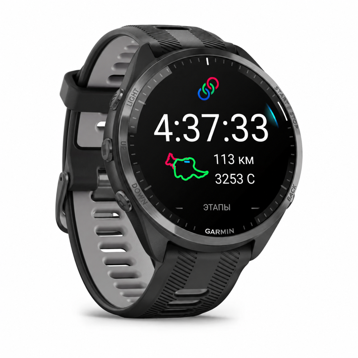 Garmin Forerunner 965: демонстрационный результат мультиспорта, 4:37:33 и 113 км
