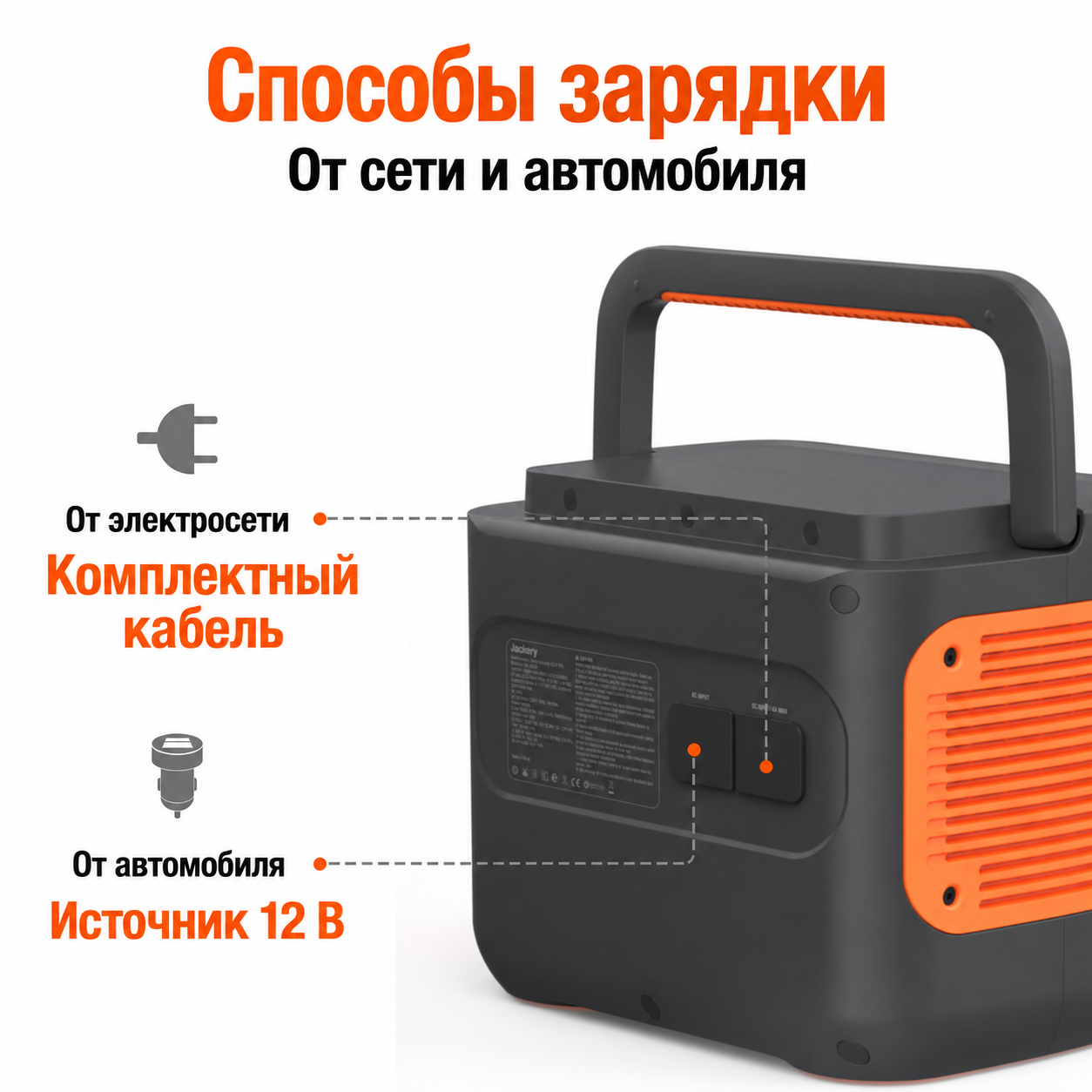 Зарядка Jackery Explorer 2000 Pro от сети и автомобиля 12 В