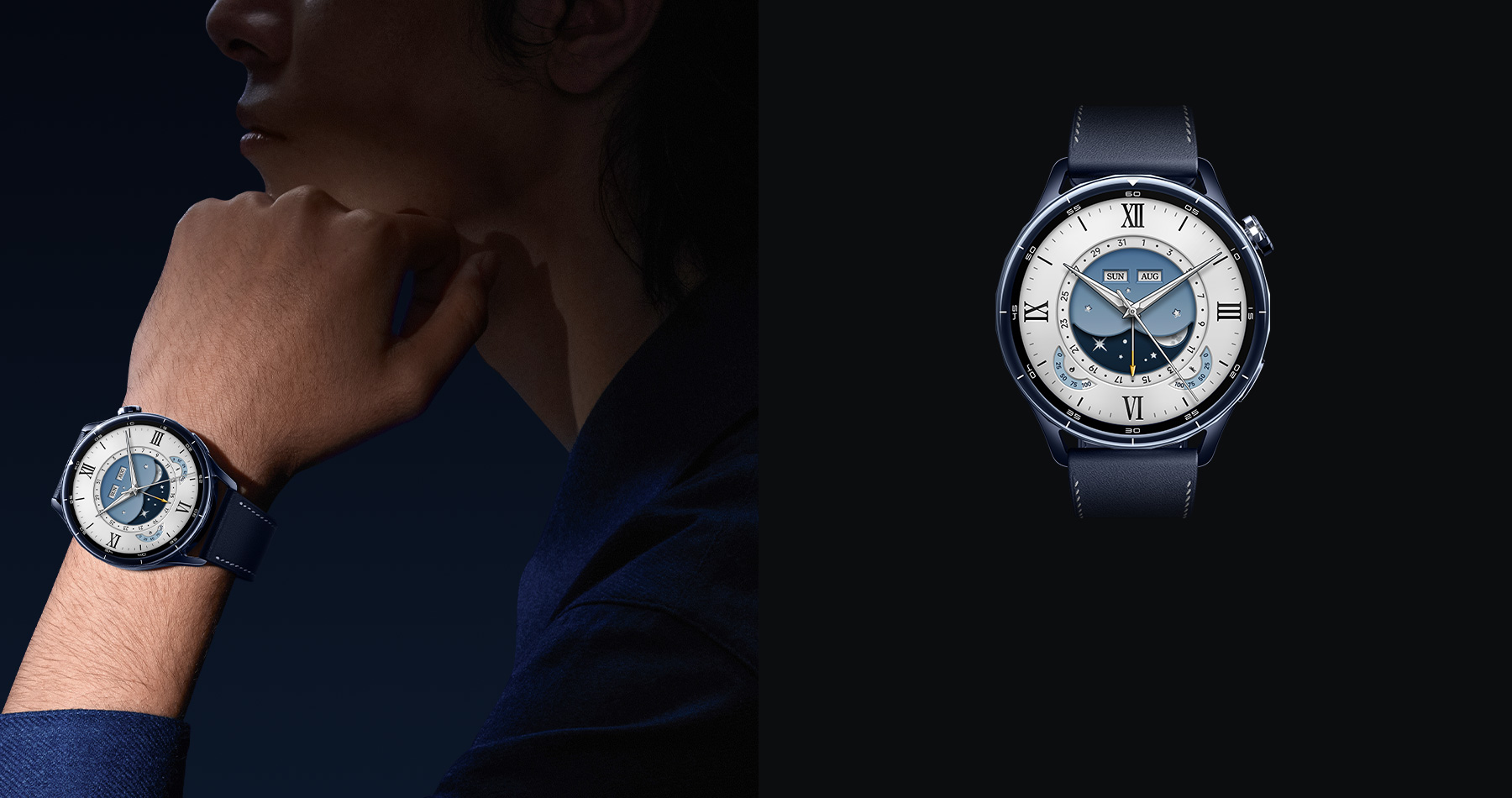 Xiaomi Watch S5 46mm, Синий — часы на запястье и крупный вид корпуса
