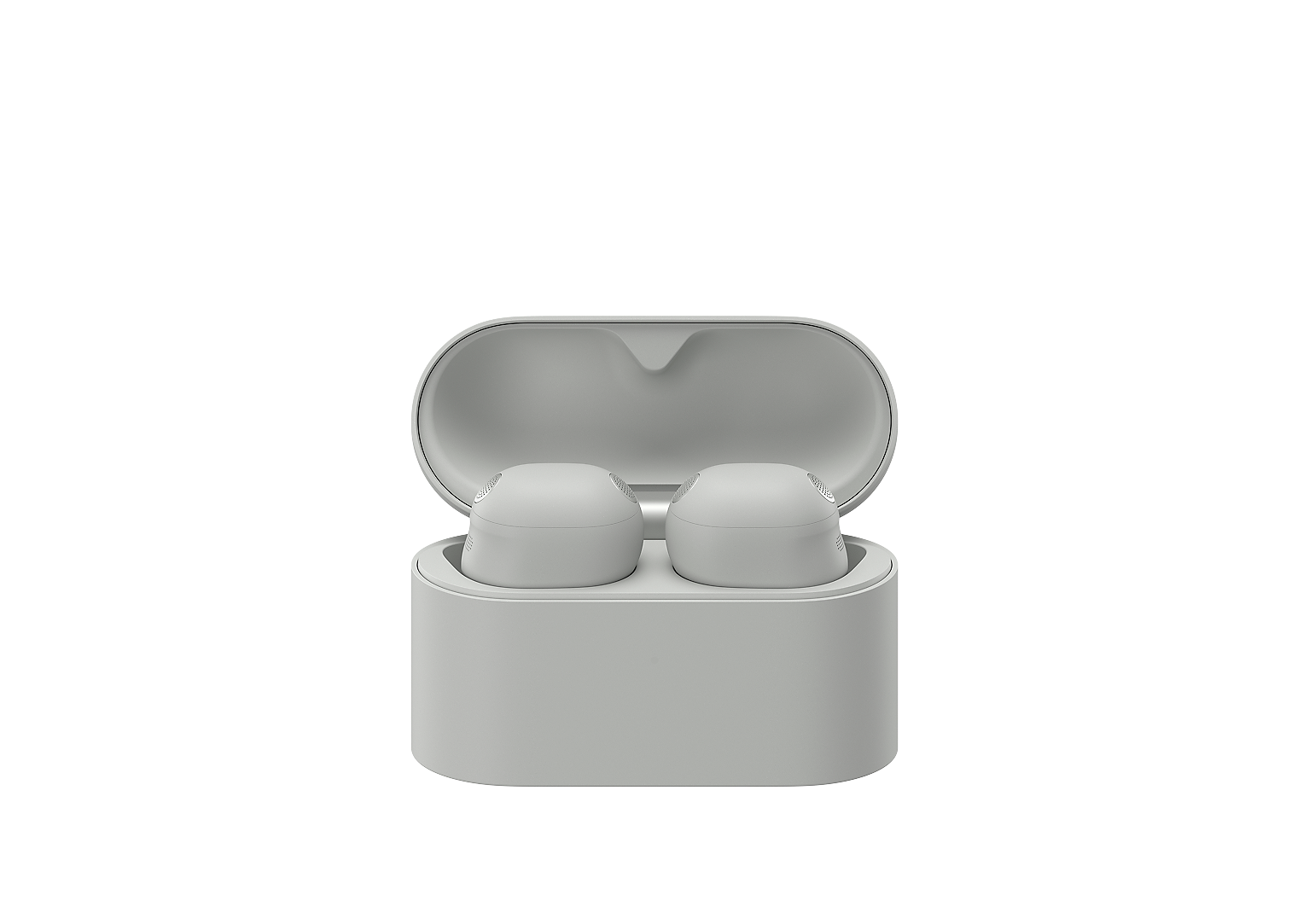 Sony WF-1000XM6 Platinum Silver в открытом зарядном кейсе