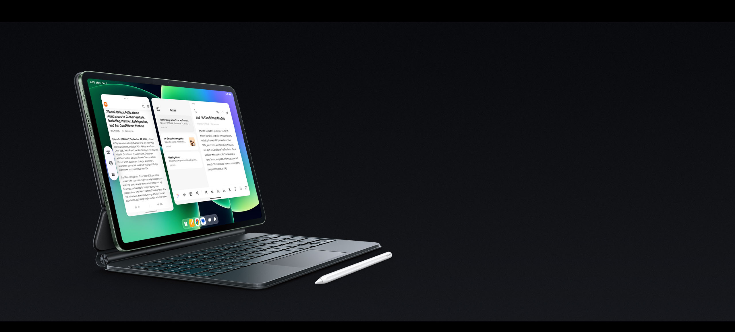 Xiaomi Pad 8 Pro с клавиатурой и стилусом: официальный пример рабочего места