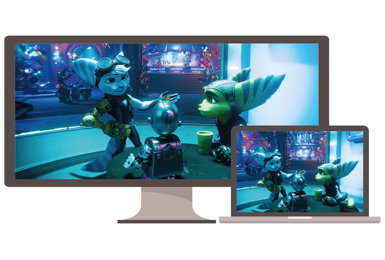 Официальная иллюстрация Sony: игра с DualSense на компьютере и ноутбуке
