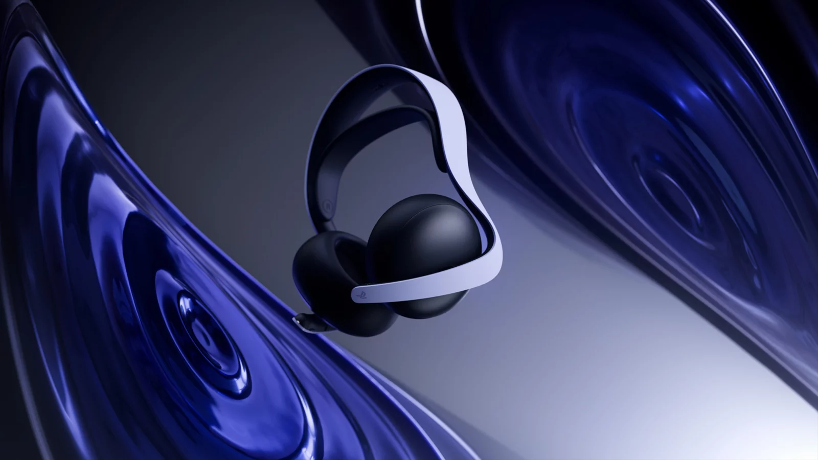 Официальная иллюстрация белой гарнитуры Sony PULSE Elite с выдвижным микрофоном