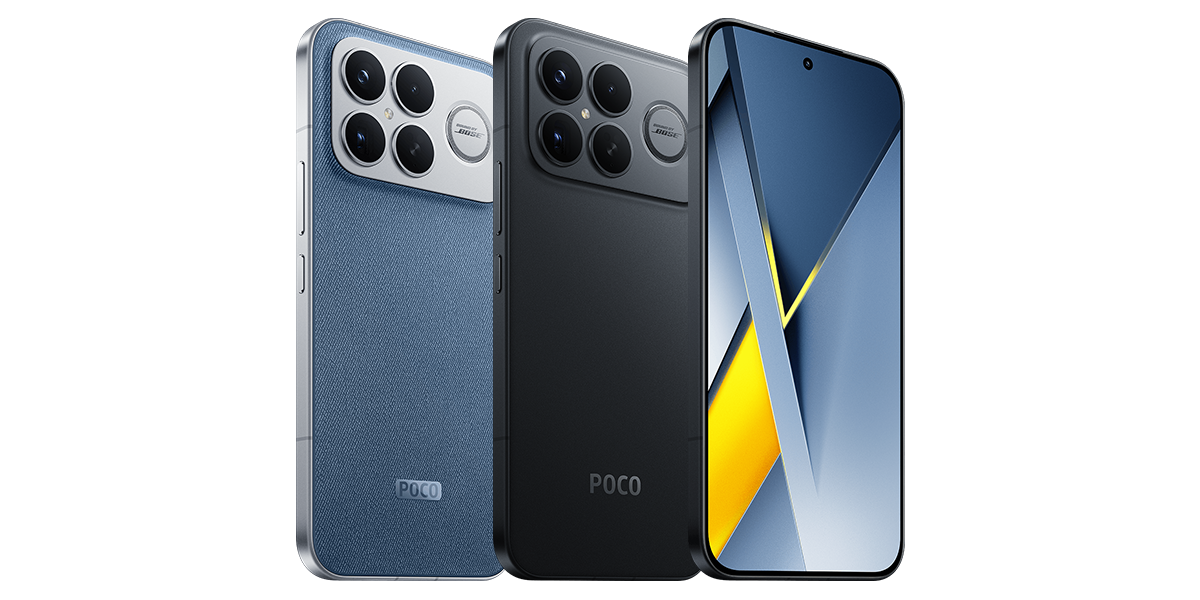 POCO F8 Ultra: Black и Denim Blue, передняя и задняя стороны модельной линейки