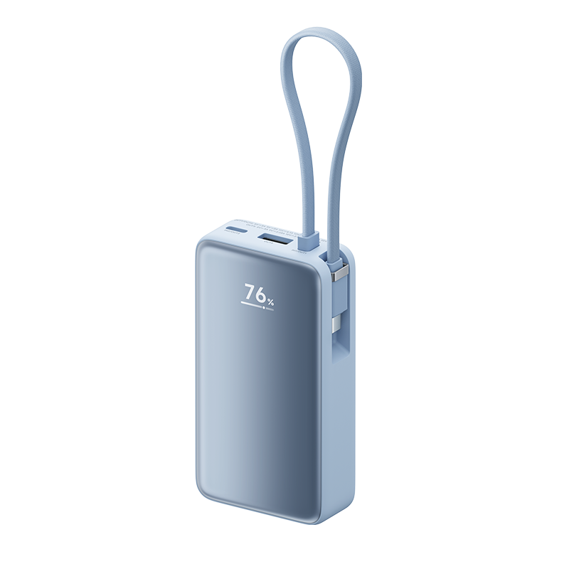 Xiaomi Power Bank 10000mAh 45W Sea Salt Blue: корпус, встроенный кабель и дисплей