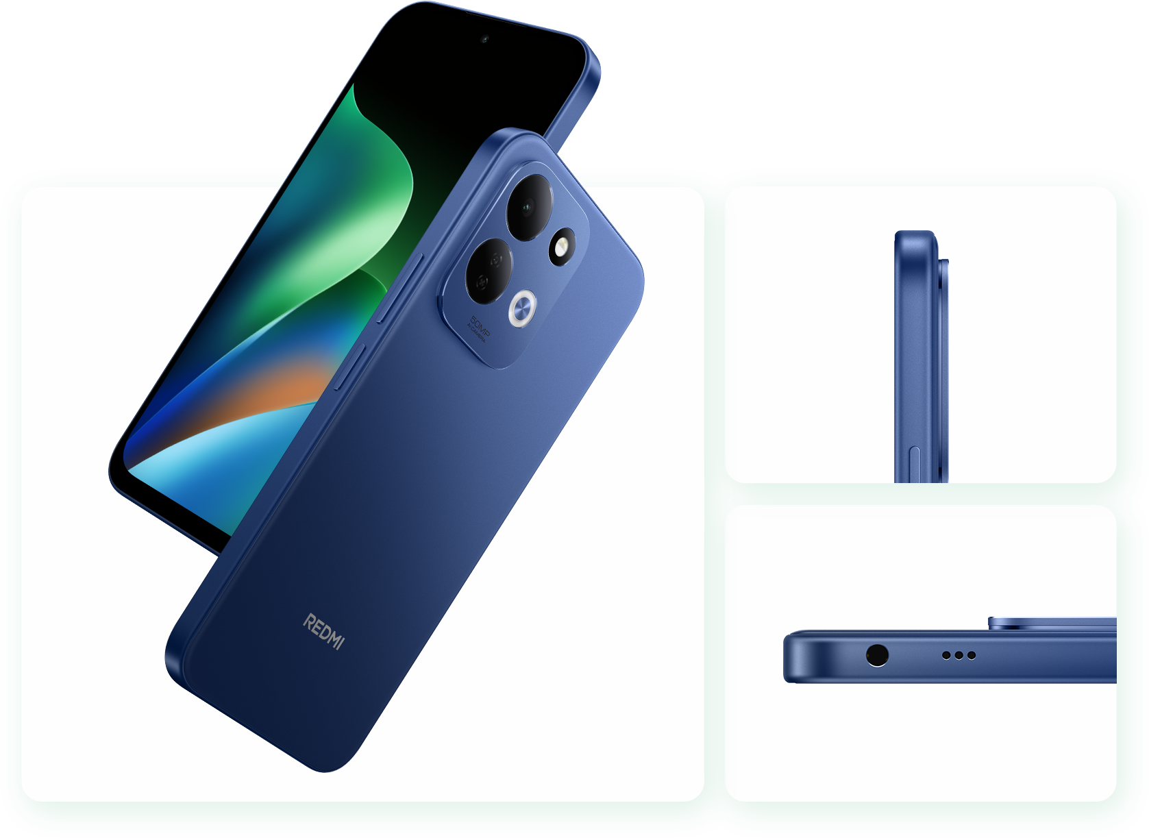 Redmi 17 Deep Blue: экран, задняя панель с камерами и грани корпуса