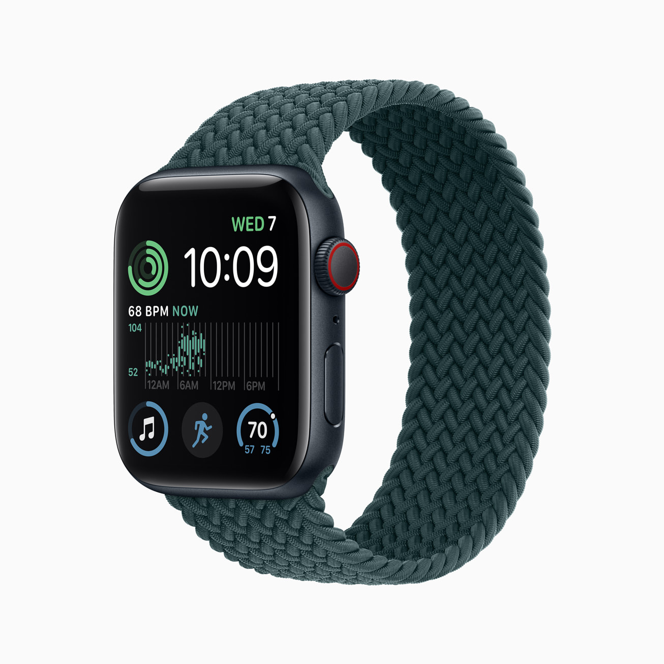 Apple Watch SE второго поколения в корпусе Midnight с плетёным ремешком