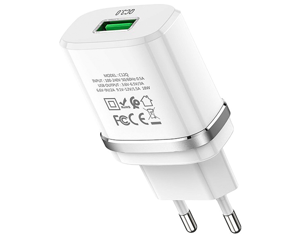 11 Сетевое зарядное устройство Hoco C12Q QC 3.0 Smart (Белый).jpg