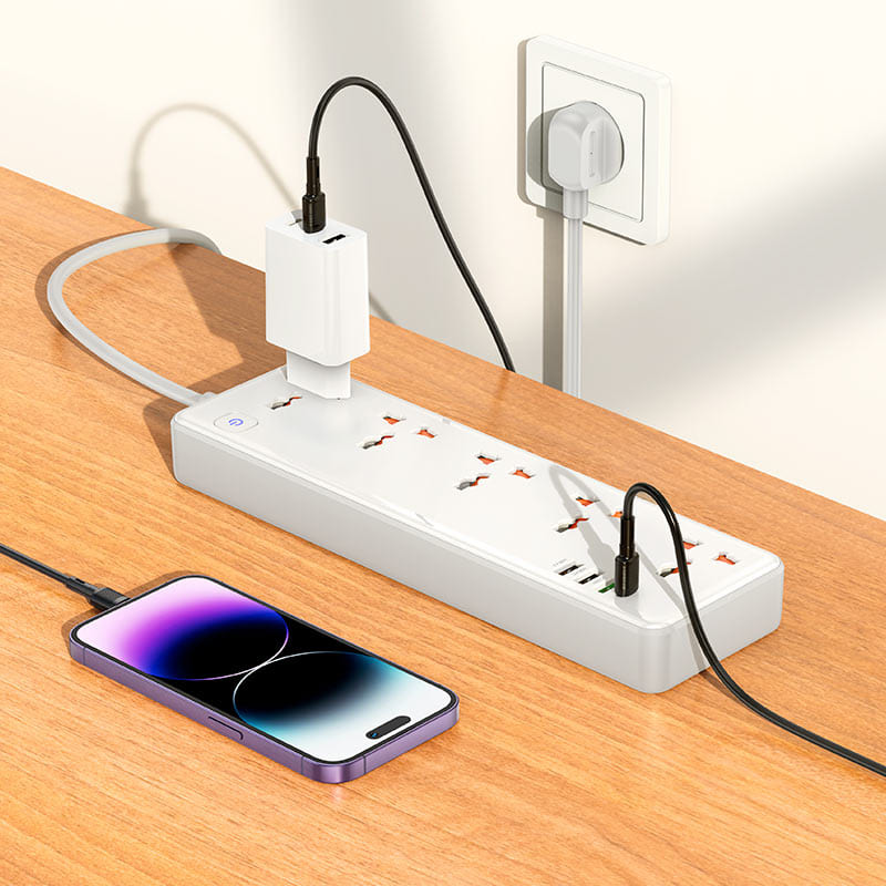 12 Сетевой фильтр удлинитель Hoco AC14A 5 розеток 3 USB и Type-C 2500W 1.5м Белый.jpg